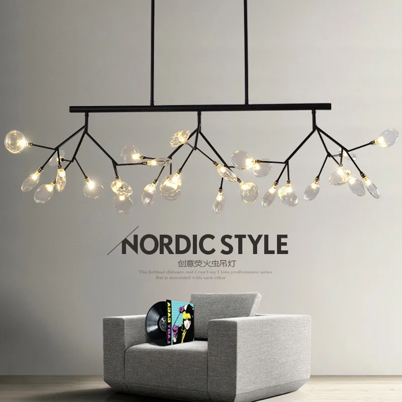 

Black / Gold Metal Firefly Led G4 Pendant Light Dining Room Straight L120cm 27 Light Led Pendant Lamp Rod Hanging Lamp Fixtures