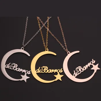 

Fashion Stainless Steel Personalized Custom Moon Name Neckalce For Women Men Handmade Customized Cursive Chain Jewelry