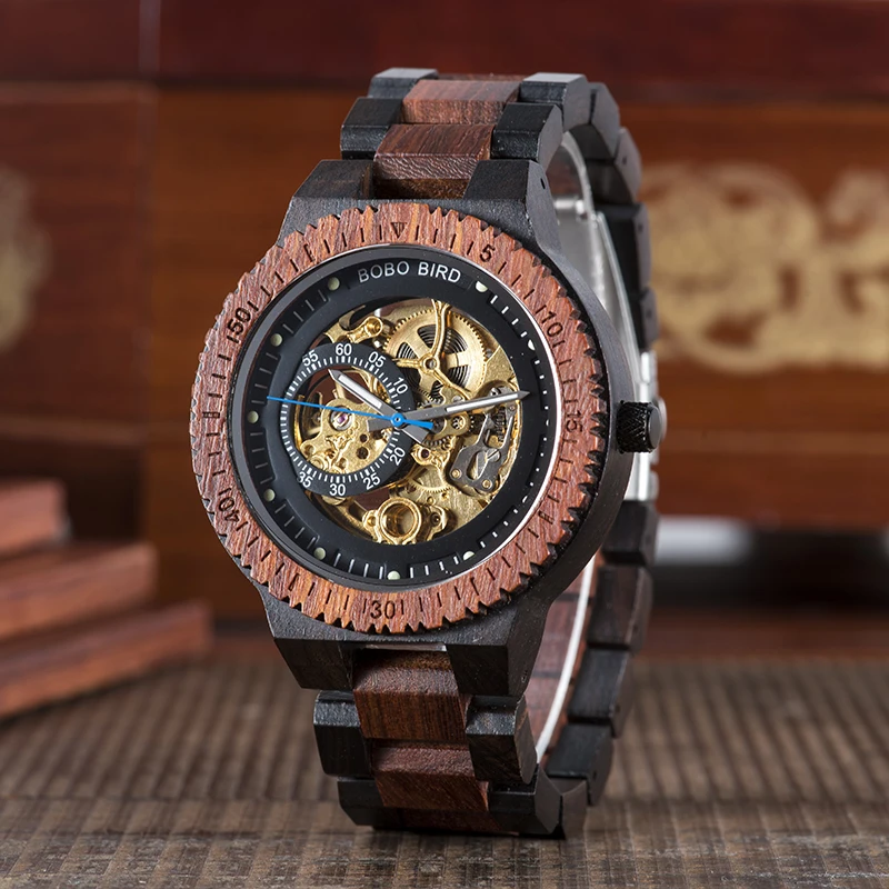 Men Top Watch BOBO BIRD Wooden Automatic Mechanical Wristwatch Luxury Fashion Auto Date Chronograph Luminous Hands relogio Gift