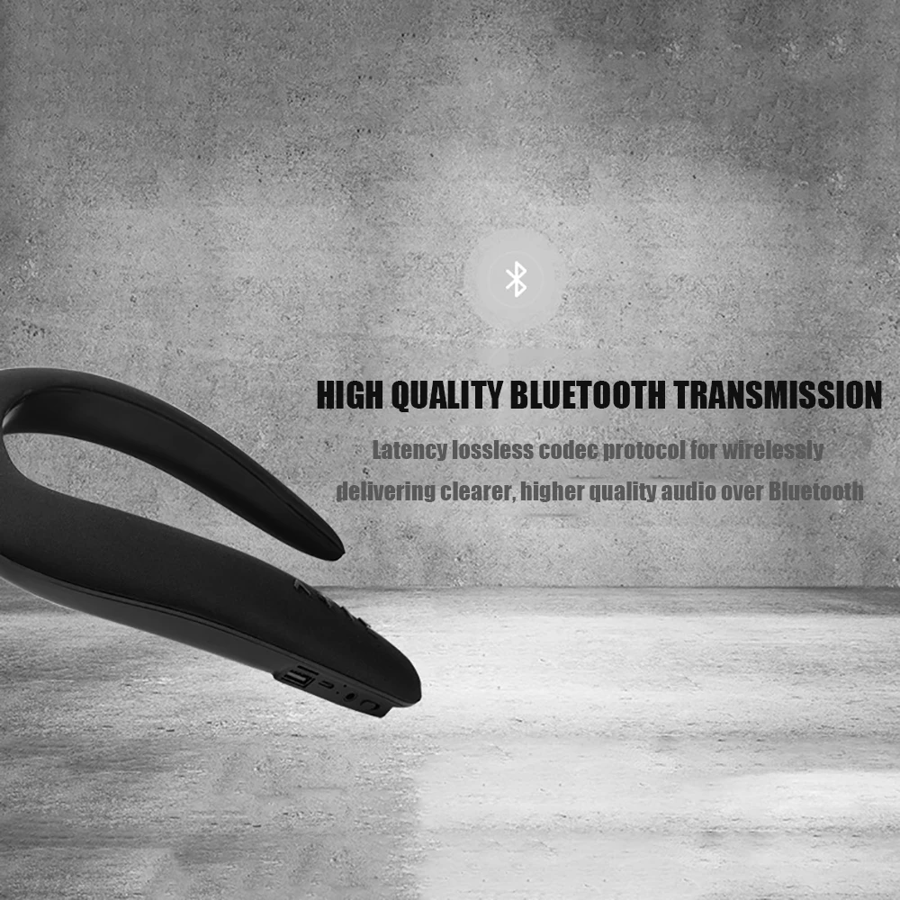Портативный Bluetooth Шейным двойной колонки носимых беспроводной 3D Стерео Звук громкоговоритель FM радио SD карта USB диск громкой связи вызов