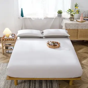 

Bonenjoy 1 pc 100% Cotton Fitted Sheet With Elastic Solid Color Mattress Cover On Rubber Band Queen King Size Bedding Linens