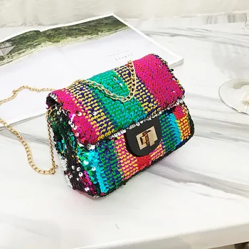 

2019 New Sequin Bag Women's Casual Messenger Bag Small Square Shoulder Bags Shinning Party Handbags