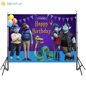 

Sensfun New Arrivals Cartoon Photographic Background ONWARD Purple Theme Children's Birthday Photo Backdrops Vinyl Party Banner