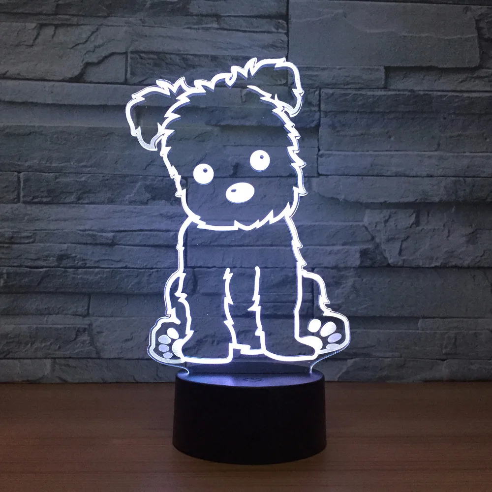 7 цветов Изменение Usb 3D Led моделирование милая собака настольная лампа спальня