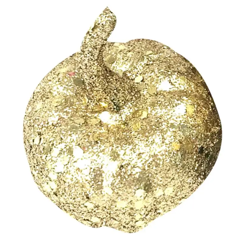New 12pcs Glitter Golden Mini Artificial Pumpkins Foam Pumpkins Small Pumpkins Fake Foam Halloween Decorative Pumpkins