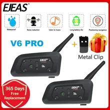 Ejeas v6 pro 850mah bluetooth motocicleta interfone capacete fone de ouvido à prova dwaterproof água 6 pilotos 1200m moto comunicador ouvido interfone