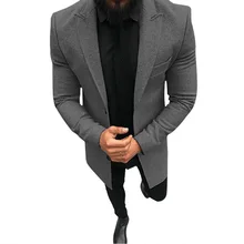 Однотонное длинное пальто, Весенняя новинка, деловой мужской Тренч, мужской модный Повседневный длинный рукав, ветровка с лацканами, бренд