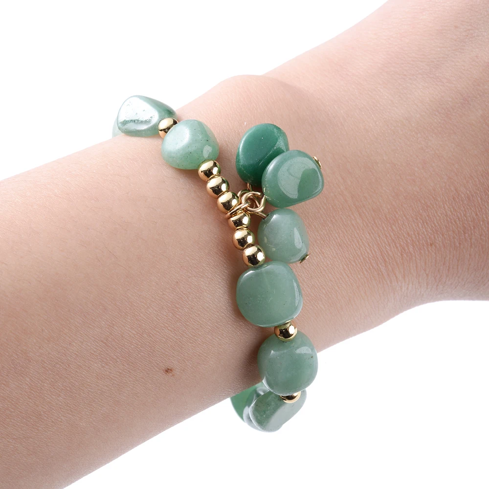 Natural Green Irregular Stone Bracelet Fashion Irregular Beads Charms Hearts Stretch Bracelets Wristband For Women beaded bracelet stone bead bracelet natural stone bracelet