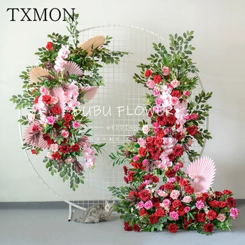 

Custom Made Wedding Props Red Simulation Floral Arch Silk Flower Decoration Iron Grid Screen Ring Decoration Wedding Row Flower