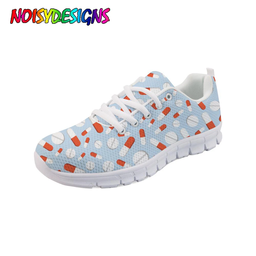 

NOISYDESIGNS 3D Cartoon Nurse Bear Prints Flats Shoes Lace Up Sneakers for Teenage Girls Brand Design Woman Spring/Autumn