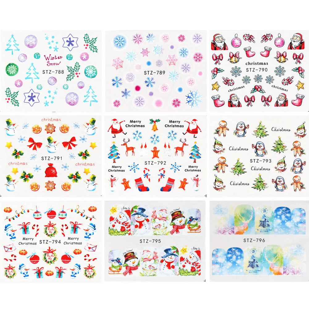30 Sheets Gift Fashion Snow Flower Winter Decals Manicure DIY Adhesive Christmas Pattern Colorful Decorations Nail Art Stickers