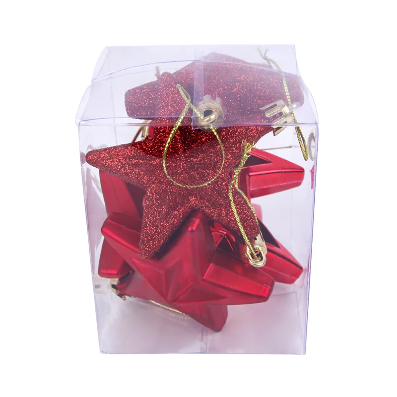 Set of 6 Five-Pointed Star Christmas Tree Hanging Ornaments - Festive Holiday Decorations