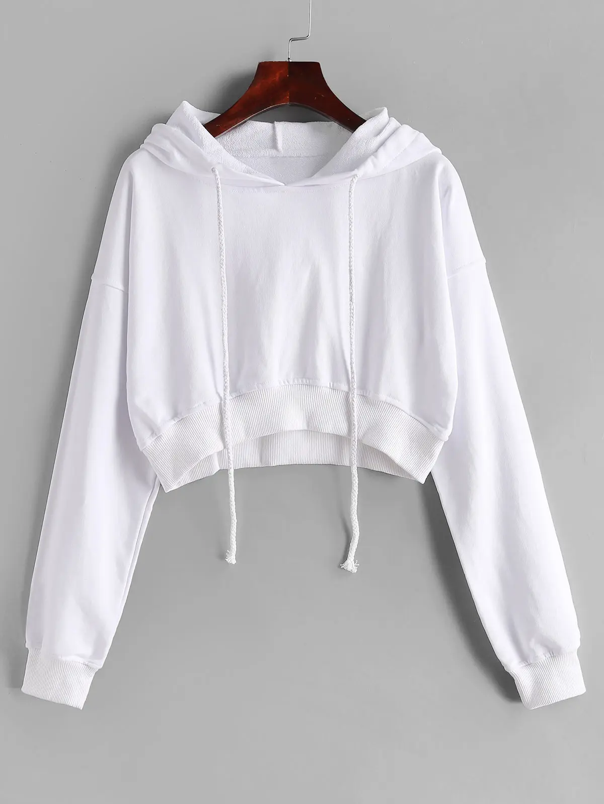 ZAFUL на шнурке с заниженным плечом, простая укороченная толстовка с капюшоном для женщин, однотонная Толстовка для живота, укороченный топ с длинным рукавом на осень и весну