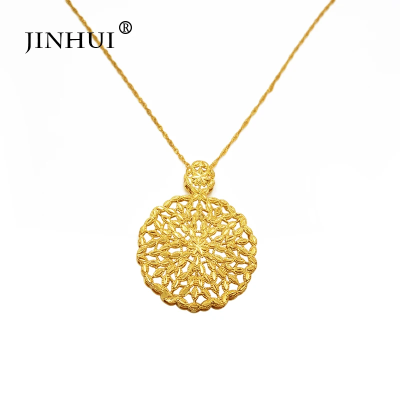 

JINHUI Dubai fashion New women gold color Flowers necklaces pendant 45cm 2mm chain Giving girl Friend gifts Party wear Jewelry