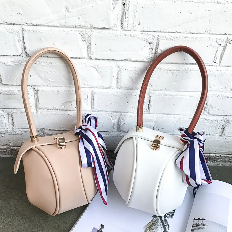 

2019 Korean-style-Style Lock Creative Small round Bag Women's Bags Contrast Color Silk Scarves Hand Lantern WOMEN'S Bag