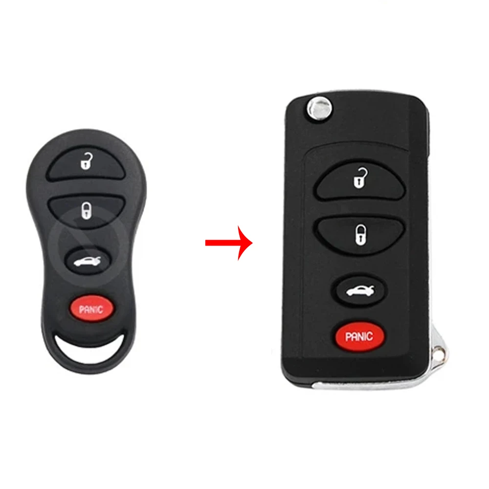 Flip 2 buttons Remote Key CASE for Jeep Grand Cherokee Chrysler PT Cruiser Voyager CONVERSION to flip key with uncut blade