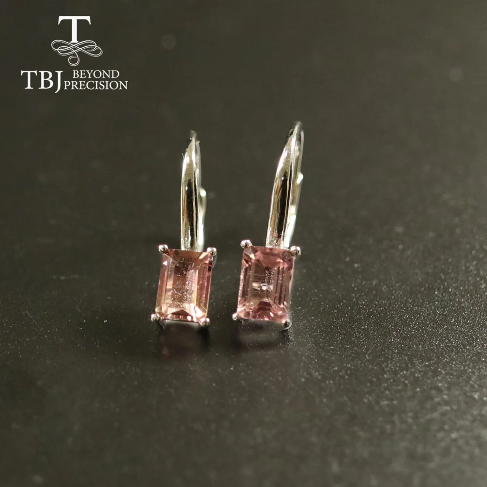 Натуральный 2ct Турмалин застежка серьги Бразилия Турмалин oct 5*7 мм драгоценный камень ювелирные изделия Твердые стерлингового серебра 925 для девочек tbj - Цвет камня: pink 2