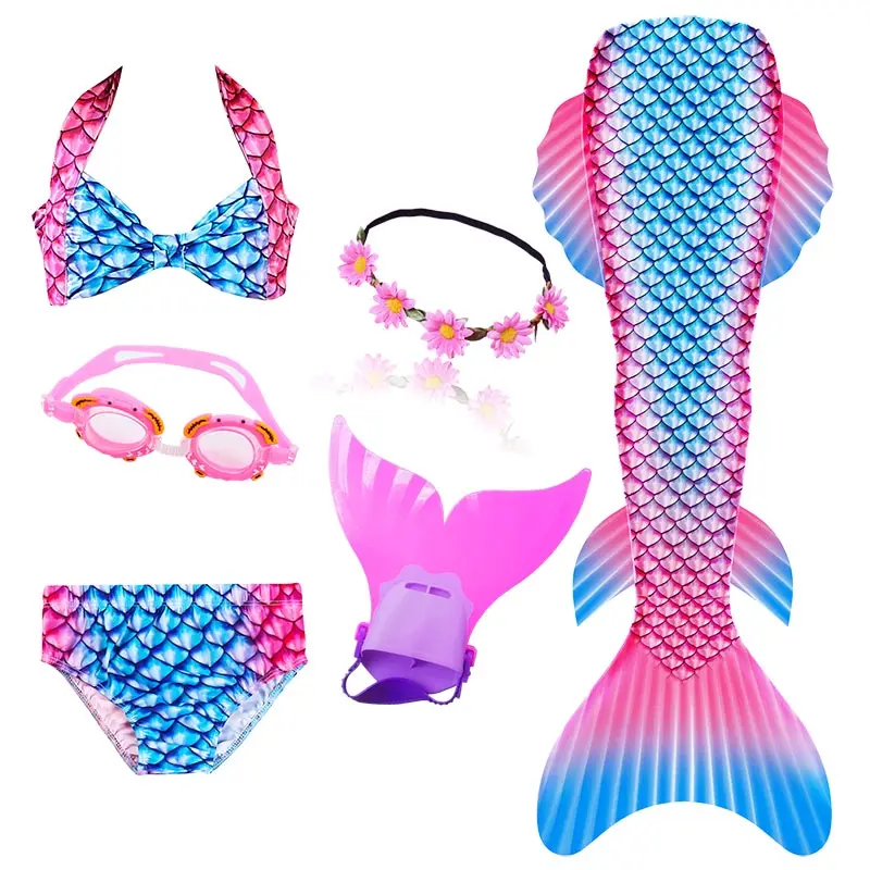 Детский хвост русалки для купания с монофина Флиппер для девочек, купальный костюм, костюм русалки, костюм купальник с гирляндой - Цвет: Package 1