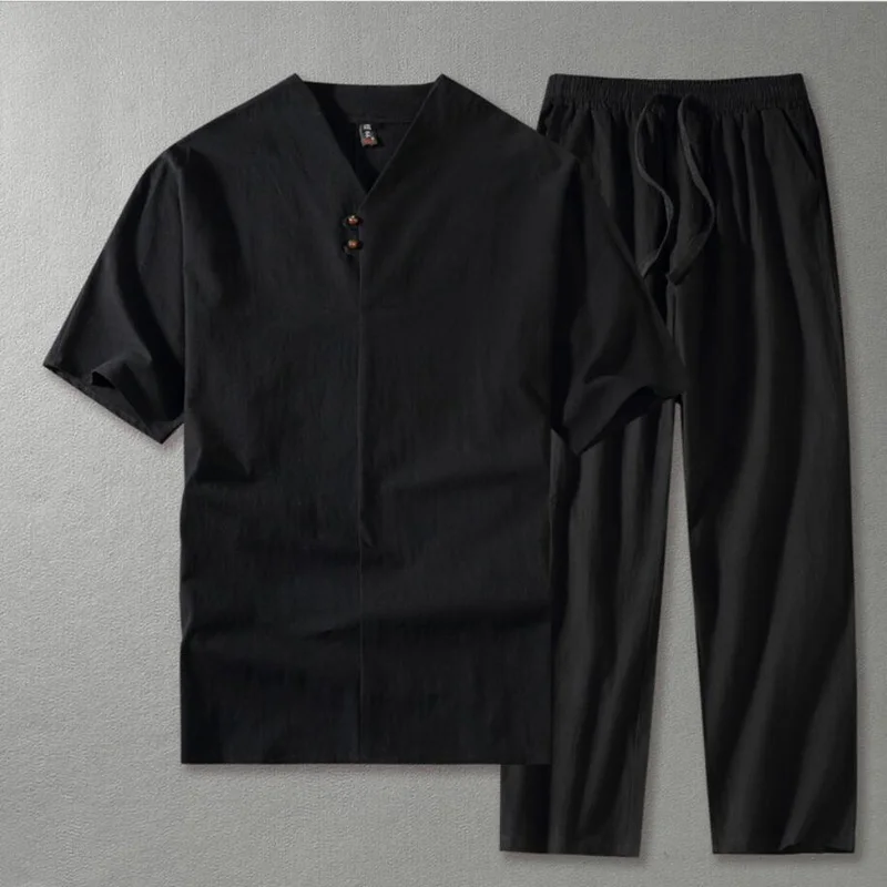 Men's Clothing Large Size Tracksuit Linen t-shirt Summer Set Chinese Style 8XL 9XL plus Two Piece, Sports Set, Tracksuit Set