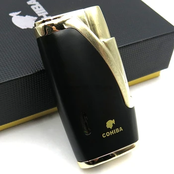

Cohiba Metal Gas Cigar Lighter 2 Torch Jet Flame Fire Pocket Cigarette Lighter W/Cigar Punch Tobacco Smoking Tool Windproof