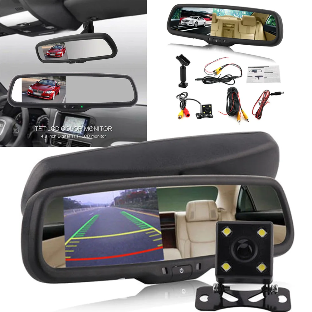 

4.3" Car Rearview Mirror Monitor Display Auto Dimming With Bracket + Camera
