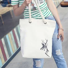 Белые литературные женские холщовые сумки на плечо, олень, цветок, рыба, узор, женские повседневные сумки, большие размеры, женские модные сумки с ручками