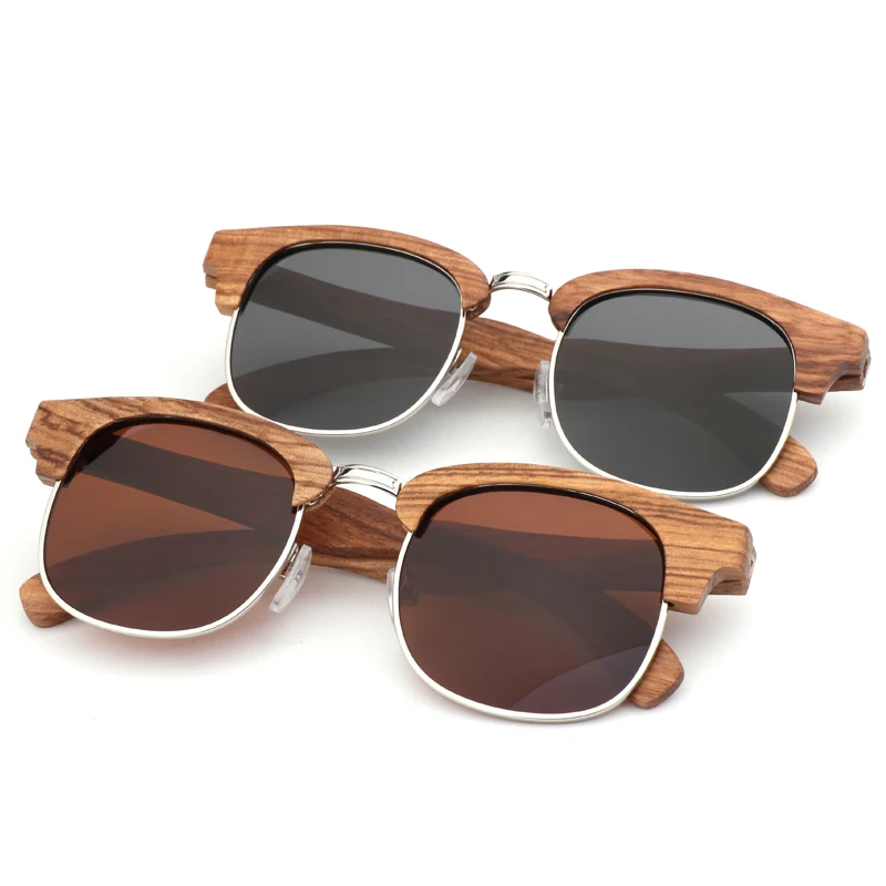 2019 Retro Classic Polarized Wooden Sunglasses Men Women Brand Design Driving Semirimless Sun