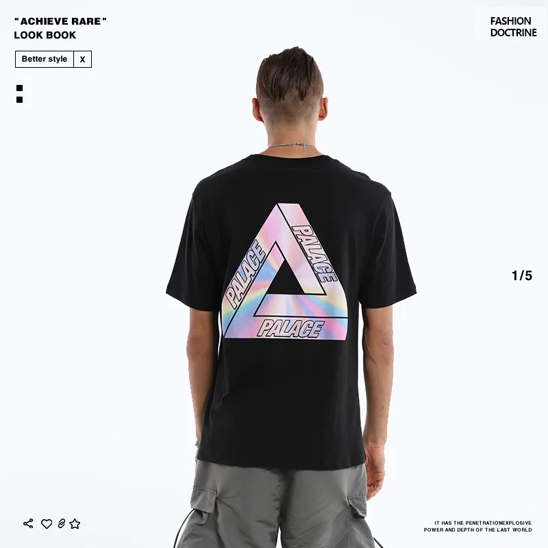 

Palace Life Europe And America Popular Brand Summer Audio Technica Logo Creative Pure Cotton Casual MEN'S Short-sleeved T-s