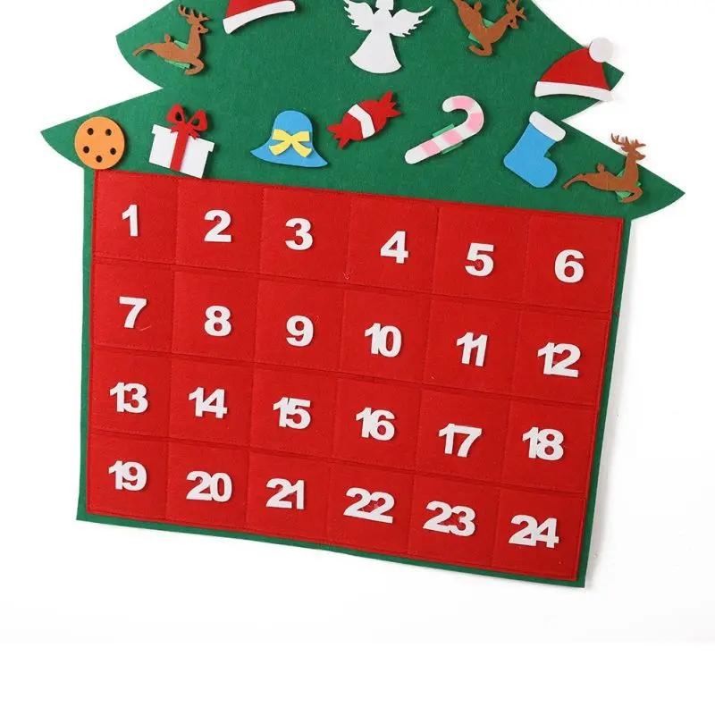 DIY войлочные Рождественские Елочные календари 24 обратный отсчет в днях календари ручной работы Настенный декор подарок для детей