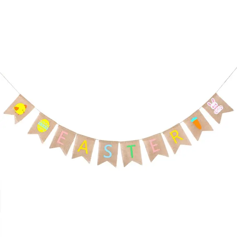 

Easter Banners Rabbit Colorful Letter Printed Burlap Bunting Banners Garland for Easter Decorations Party Favors Photo Prop