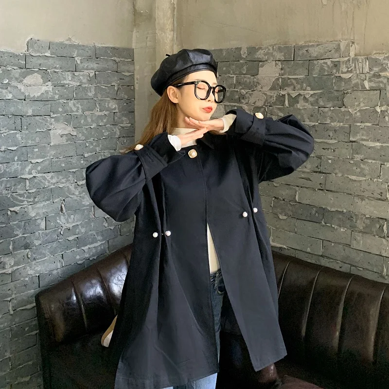 Net Price Photo Shoot 893# Pearl Clasp Decoration Trench Coat