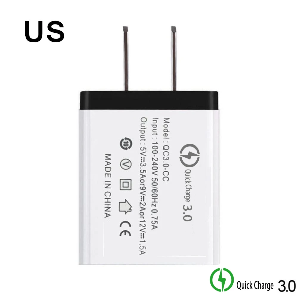 US Black Быстрое зарядное устройство для ЕС/США, 5 В/3,0 А, QC, USB, зарядное устройство для телефона, настенное, быстрое зарядное устройство, кабели для iphone, huawei, Xiaomi, samsung, Galaxy, ipad, Apple - Тип штекера: US Black
