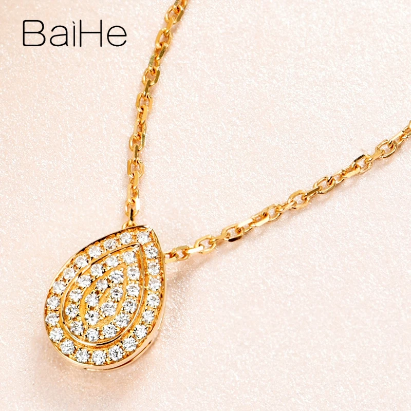 BAIHE Solid 18 K, белое золото, сертифицированный 0.11ct, настоящие натуральные бриллианты, женские помолвки, модные ювелирные изделия, Подарочные ожерелья
