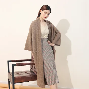 

Yakwool wool blended knitted coat female spring and autumn solid long sweater cardigan lapel cardigan all-match cardigan MF2810