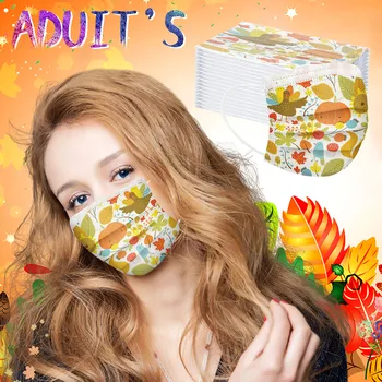 

Mascarilla 50pc Thanksgiving Print Men Women Face Mask Fashion Adult's Mask Disposable Mask 3ply Earhook Mouth Caps Disposable