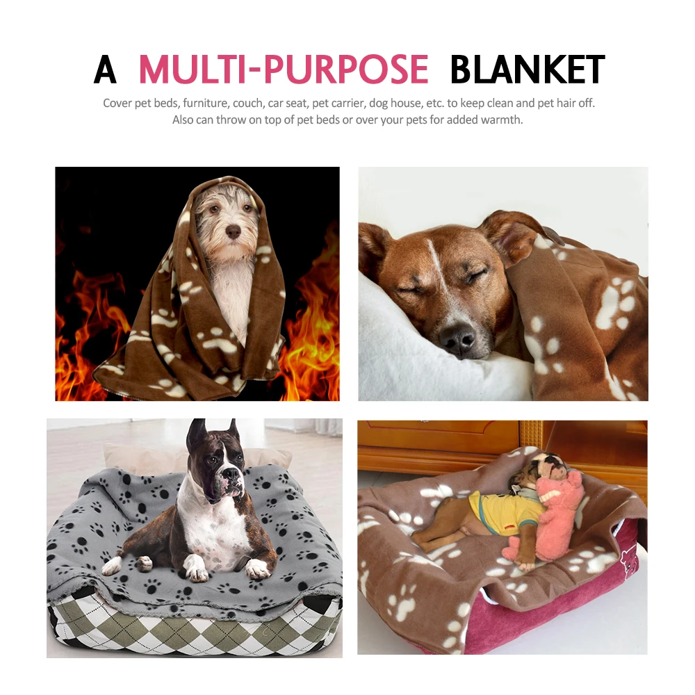 Pet Blanket Paw Print Dog Blanket Soft Warm Dog Cat Bed Mat Puppy Dogs Sleeping Blankets Bath Towel For Small Medium Large Dogs Cats Pug