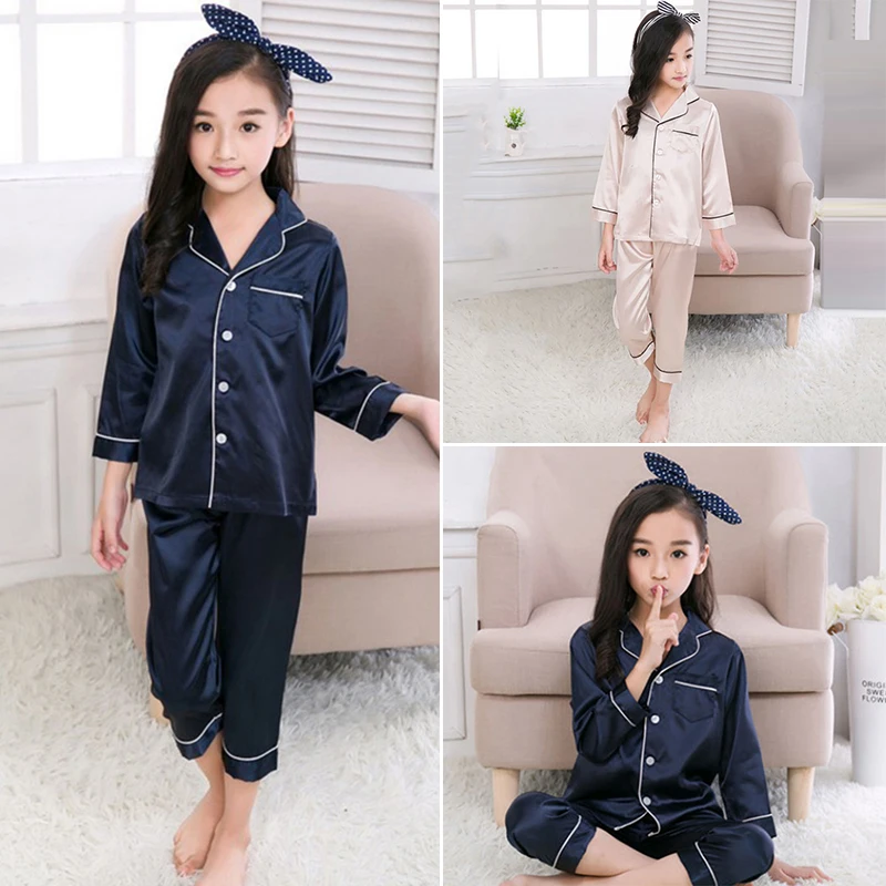 Подарочные детские шелковые атласные пижамы для девочек, пижамы для малышей, домашняя одежда, одежда для сна, ночная рубашка