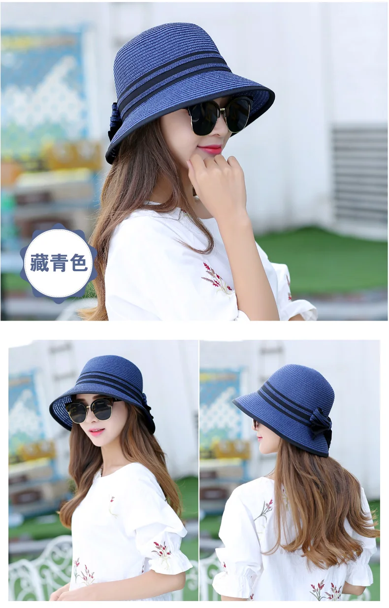 2021 Muchique Boater Hats for Women Summer Sun Straw Hat Wide Brim Beach Hats Girl Outside Travel Straw Cap Casual Bow Hat
