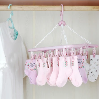 

36 Clips Folding Clothes Hanger Children Adults Clothes Dryer Windproof Socks Underwear Plastic Drying Rack
