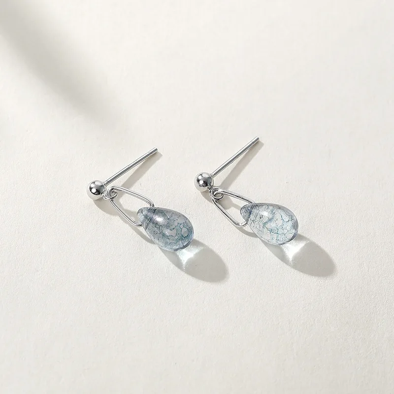 

925 Sterling Silver Water Drop Blue Crystal Stud Earrings Oval Elegant Minimalist 2019 Women's Earrings 925 Silver Jewelry Gift