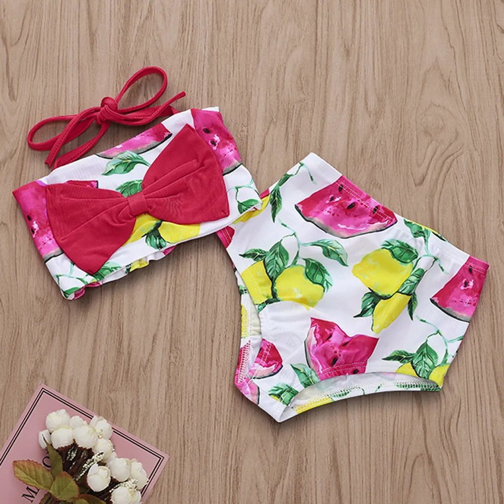 

Summer one piece girl swimsuit Fruit watermelon lime Print Bikini Beach Swimsuit Bathing Swimwear Outfits camisole set L1206