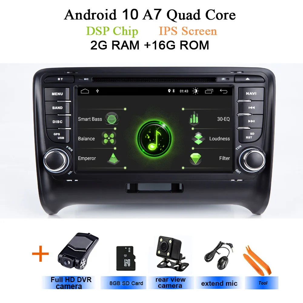 DSP ips 4G 64G Android 10 2 DIN автомобильный DVD gps для Audi TT MK2 8J 2006 2007 2008 2009 2010 2011 2012 мультимедийный плеер радио - Цвет: DSP-IPS 2G-Rear-DVR