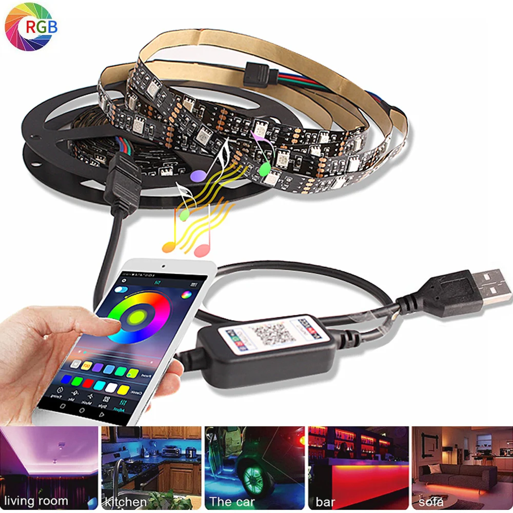 

Music Sync LED Strip Light Bluetooth Smart Controller 5V USB TV Backlight RGB Ribbon Diode Tape 5050 Indoor Lighting Neon Lamp