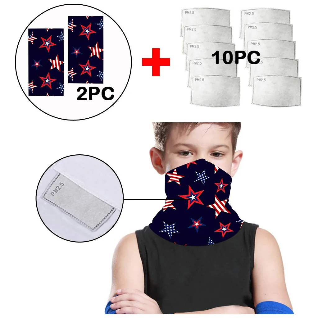 New Fashion Children Cotton Scarfs Keep Warm Sun Protection Windproof US Flag Printed Scarfs Neck Warmer Facemask Bandanas 5