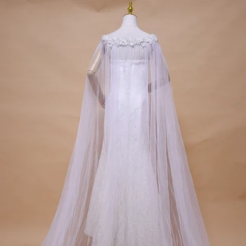 

TOPQUEEN Women's Long Capes for Wedding Pearl Embellishment Chiffon 300cm White Bridal Shawls Wraps for Formal Party G26