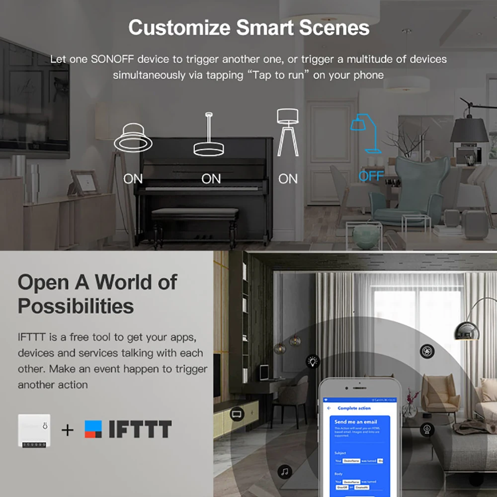 SONOFF Мини WiFi DIY умный переключатель дистанционного управления двухсторонний внешний переключатель совместим с Alexa Google Home Smart Switch
