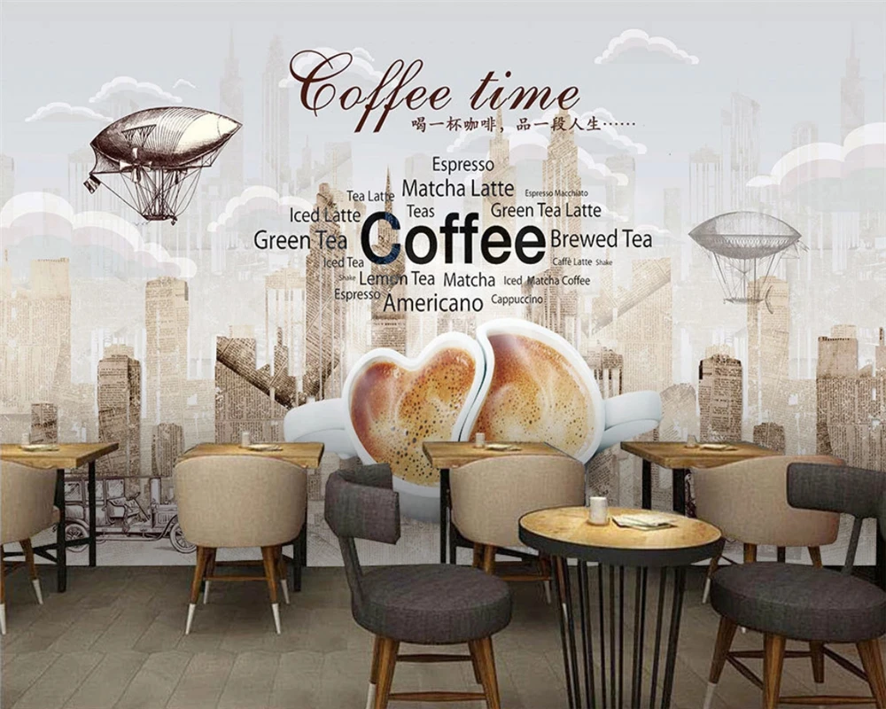 beibehang wallpaper for walls 3d Custom fashion modern decorative painting hand drawn retro coffee background wall paper custom factory direct sale 8 oz custom double layer hot and cold drink coffee paper cups high quality takeaway paper cups