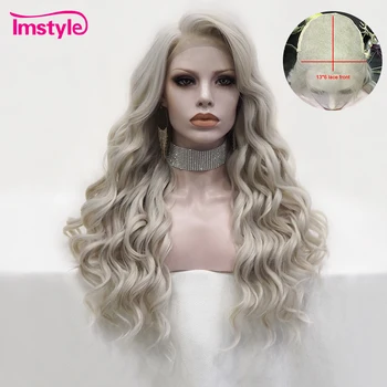 

Imstyle Platinum Blonde Wig Natural Wave Synthetic Lace Front Wig Heat Resistant Fiber Natural Hairline Daily Wigs For Women