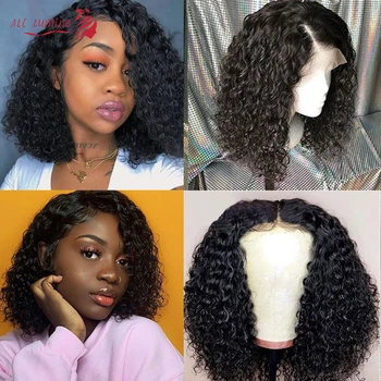

Short Lace Front Human Hair Wigs 13x4 Lace Wig Pre Plucked Hairline With Baby Hair 180% Ali Lumina Remy Brazilian Curly Bob Wig