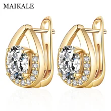 MAIKALE тренд капли воды циркония серьги гвоздики для женщин золото серебро большой шарик серьги Свадебная вечеринка ювелирные аксессуары Подарки